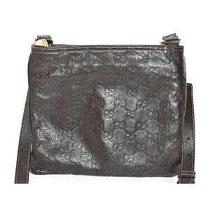 Gucci Leather Crossbody Shoulder GG Dark Black Brown Bag